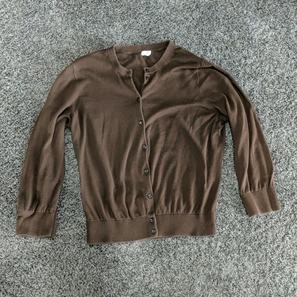 Brown 3/4 sleeve sweater light weight cardigan